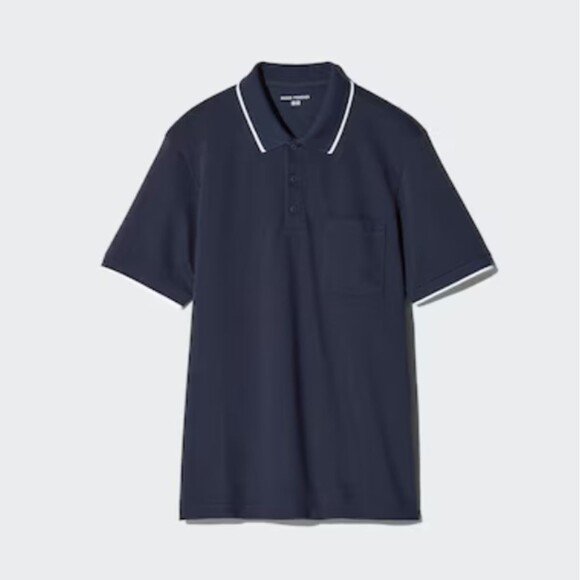 Uniqlo Roger Federer Men's L Polo Shirt Navy Blue Dry AIRism Cool Touch Tennis - Picture 1 of 5